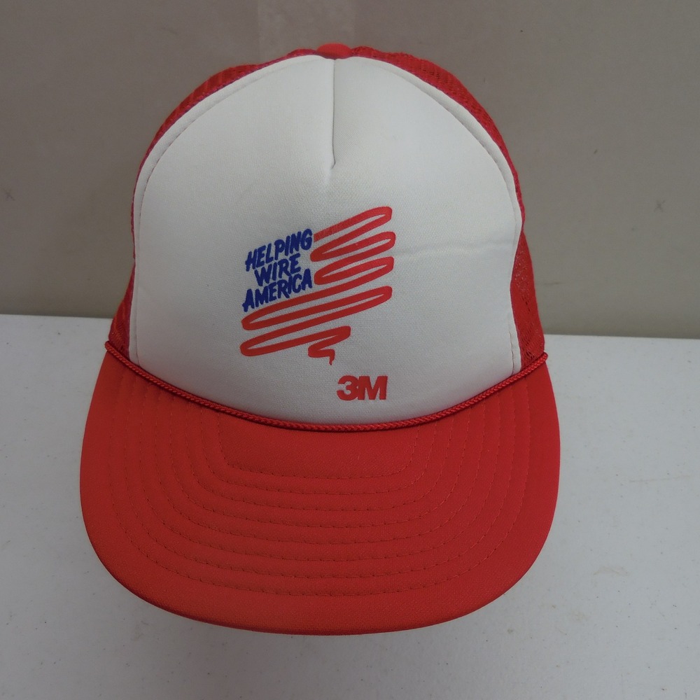 Vintage 3M Helping Wire America Trucker Hat Red White Mesh Snapback Cap Mohrs